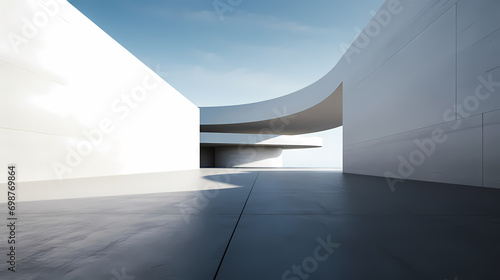 3d render of abstract futuristic architecture with empty concrete floor 