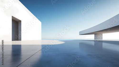 3d render of abstract futuristic architecture with empty concrete floor 
