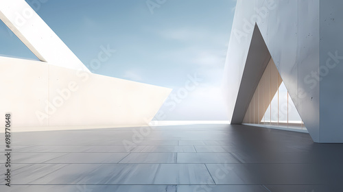 3d render of abstract futuristic architecture with empty concrete floor