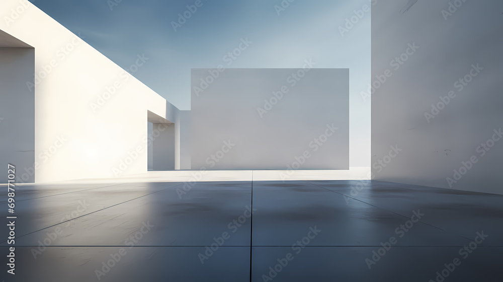 3d render of abstract futuristic architecture with empty concrete floor 3d render of abstract futuristic architecture with empty concrete floor