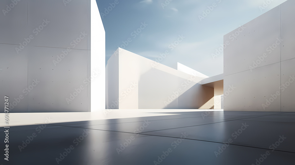 3d render of abstract futuristic architecture with empty concrete floor 3d render of abstract futuristic architecture with empty concrete floor