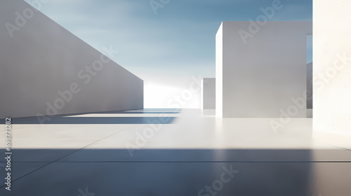 3d render of abstract futuristic architecture with empty concrete floor