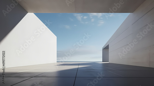 3d render of abstract futuristic architecture with empty concrete floor © c