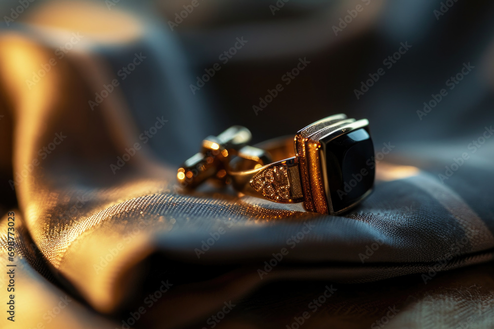 A close-up view of a ring resting on a soft cloth. Perfect for jewelry-related projects or articles A close-up view of a ring resting on a soft cloth. Perfect for jewelry-related projects or articles