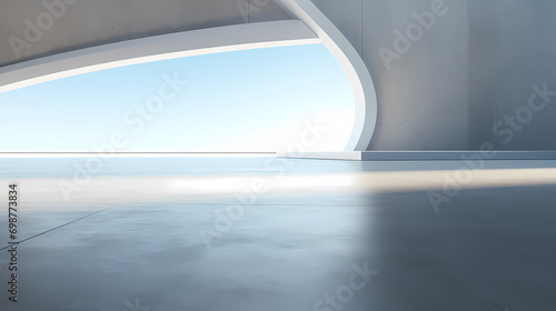 3d render of abstract futuristic architecture with empty concrete floor