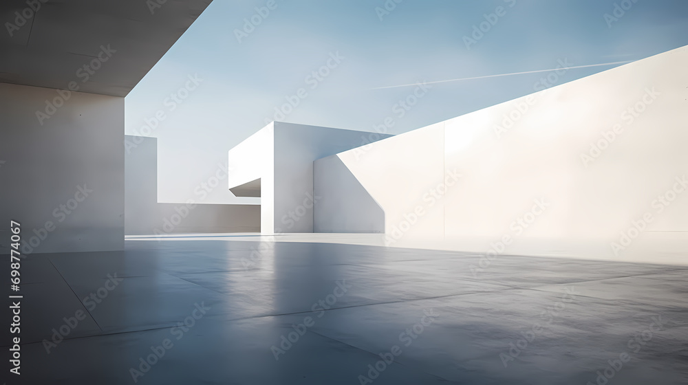 3d render of abstract futuristic architecture with empty concrete floor 3d render of abstract futuristic architecture with empty concrete floor