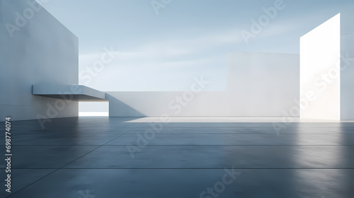 3d render of abstract futuristic architecture with empty concrete floor