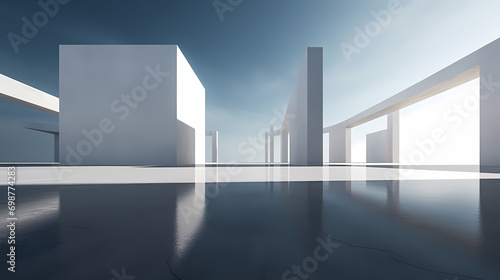 3d render of abstract futuristic architecture with empty concrete floor