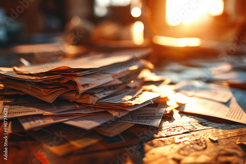 A pile of newspapers sitting on top of a table. Suitable for news, media, and information-related themes