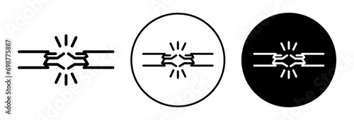 Broken Wire Icon icon set vector. broken cable wire due to short circuit in home symbol. internet or electric power cable wire damaged or broken sign outline