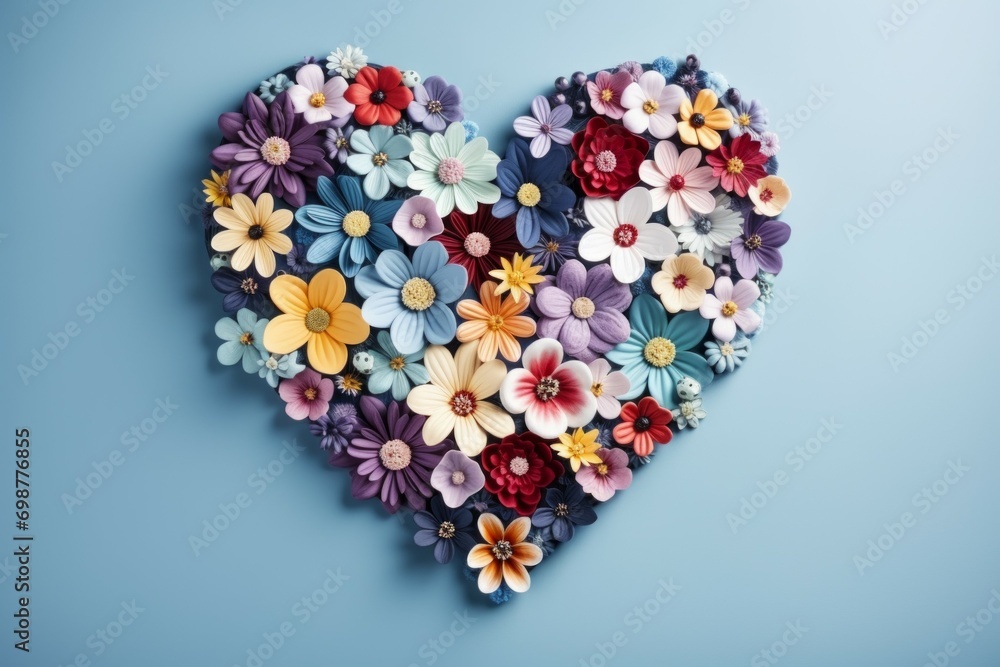 Floral composition in the shape of a heart. Background with selective focus with copy space Floral composition in the shape of a heart. Background with selective focus with copy space