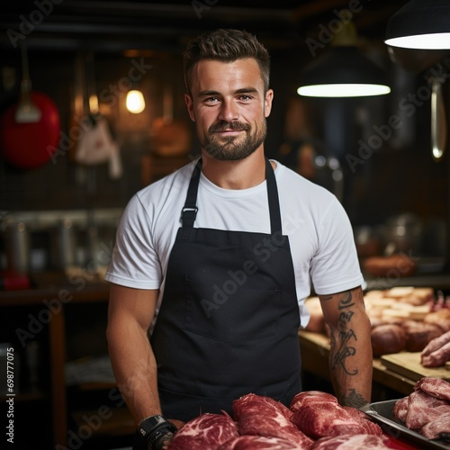 Smiling Butcher in a Professional Butchery Shop