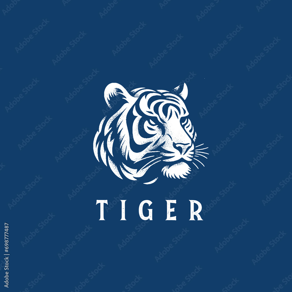 Negative Space Logo of a Tiger Head in a dark background