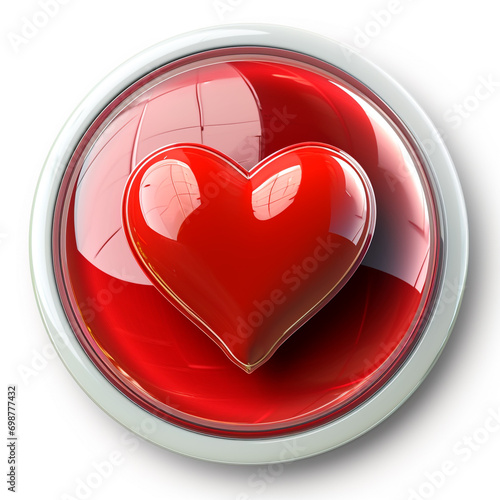 A glossy red heart within a glossy white circle. Rendered on a white background photo