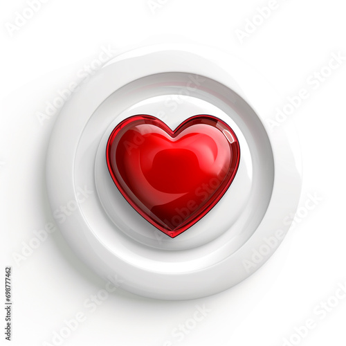 A glossy red heart within a glossy white circle. Rendered on a white background photo