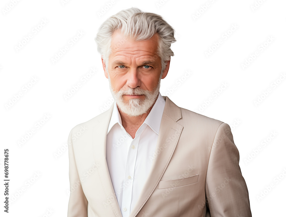 portrait of stylish mature businessman in white suit portrait of stylish mature businessman in white suit