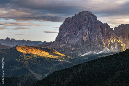Stunning Italian Dolomites in vibrant colors.  Picturesque  Alpine mountain range at summer time.  