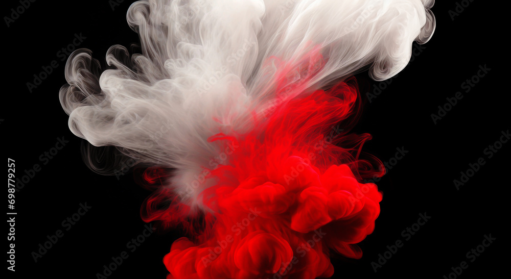 Tło abstrakcja, czerwony i biały dym eksplozja. Generative AI - obrazy, fototapety, plakaty 