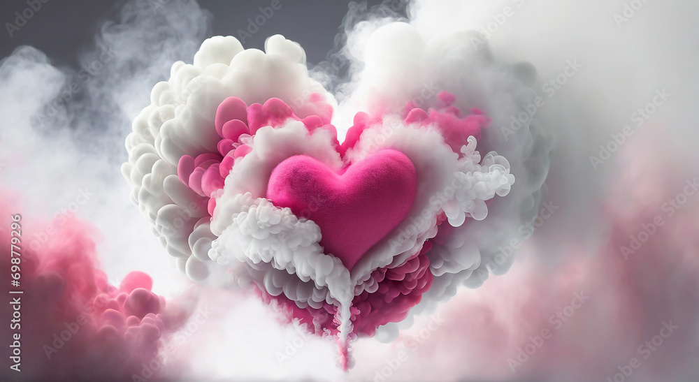 Różowe i białe chmury tworzą serce, abstrakcja na Walentynki. Generative AI - obrazy, fototapety, plakaty 