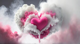 Różowe i białe chmury tworzą serce, abstrakcja na Walentynki. Generative AI
