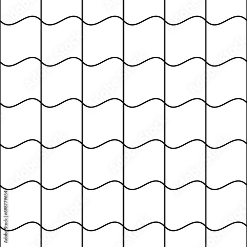 Roof seamless pattern. Wave tile. Repeating waves surface. Tiling repeat geometric grid. Repeated roofing design for prints. Black rooftop wavy line isolated on white background. Vector illustration