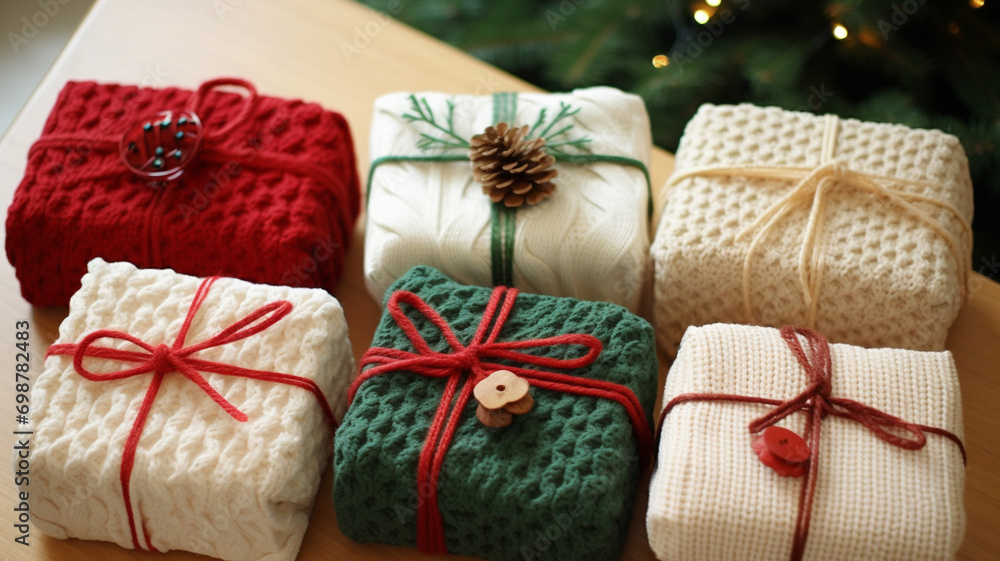 Christmas gift wrapping idea for boxing day and winter holidays in the English countryside tradition Christmas gift wrapping idea for boxing day and winter holidays in the English countryside tradition