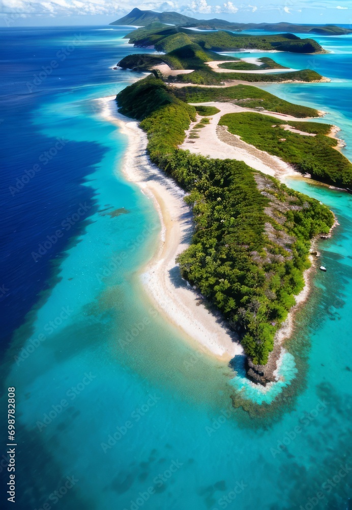 a bird's eye perspective of a tropical island with clear turquoise waters