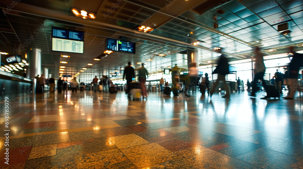Airport Check-in Area, Travelers and Lines, Motion Blur Airport Check-in Area, Travelers and Lines, Motion Blur