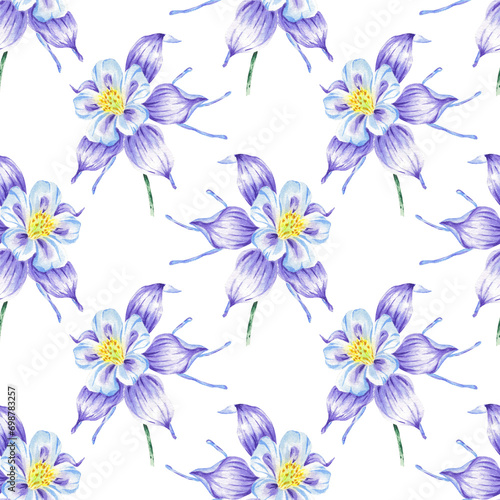Watercolor seamless pattern purple flower anemone hand drawn in botanical style. Art print for wallpaper  textile  wrapping paper  scrapbooking design
