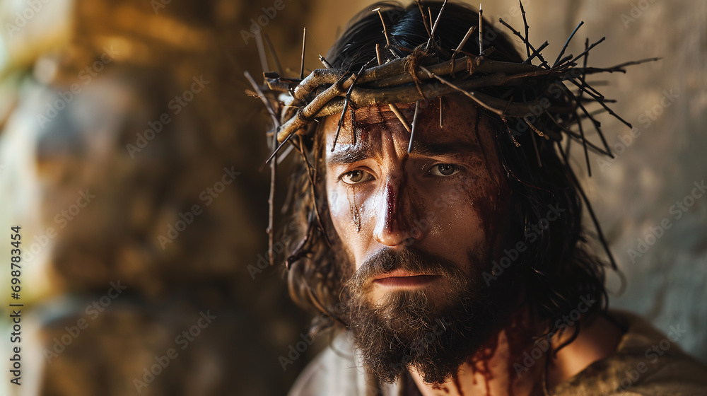 Classic Portrait of Jesus with a Crown of Thorns in a Historical Setting 