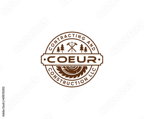 Set Bundle Carpentry Vector Logo, Design Illustration Carpenter Vintage Line Art, Hammer Steel Saws Concept carpenter factory vector logo design template — Vector