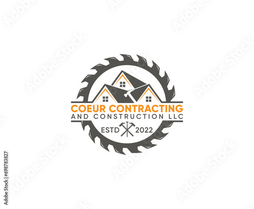 Luxury Mountain Cabin house in the Woods logo design with mountain and tree vector illustrations Logo
