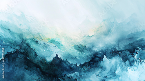 Dreamy Watercolor Wallpaper with an Abstract Landscape in Cool Tones 
