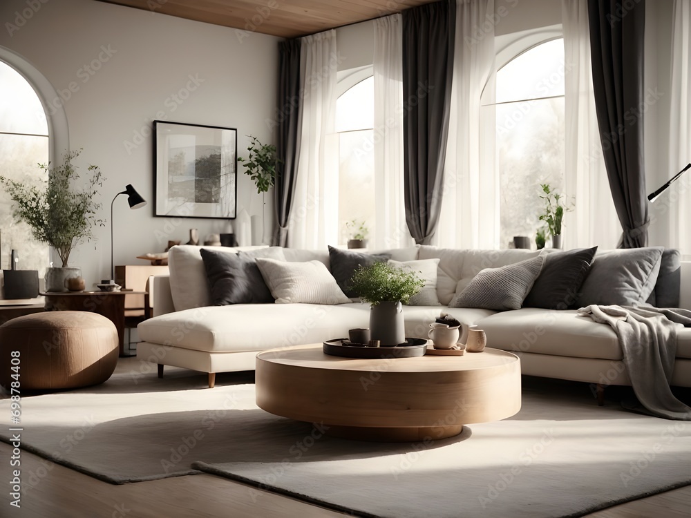 Bright and cozy modern living room interior have sofa and lamp with white wall background. Bright and cozy modern living room interior have sofa and lamp with white wall background.