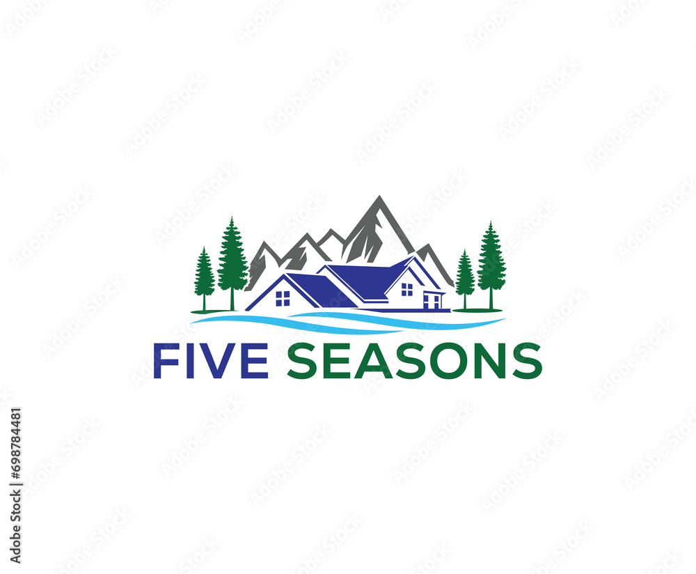 Luxury Mountain Cabin house in the Woods logo design with mountain and tree vector illustrations Logo Luxury Mountain Cabin house in the Woods logo design with mountain and tree vector illustrations Logo