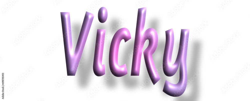 Vicky - pink color - female name - lettering - embossed tubular font, transparent background, holiday party design, vector project