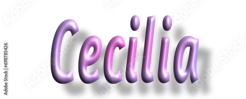 Cecilia - pink color - female name - lettering - embossed tubular font, transparent background, holiday party design, vector project