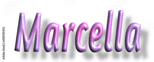 Marcella - pink color - female name - lettering - embossed tubular font, transparent background, holiday party design, vector project