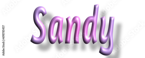 Sandy - pink color - female name - lettering - embossed tubular font, transparent background, holiday party design, vector project