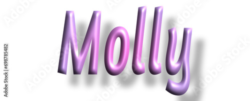 Molly - pink color - female name - lettering - embossed tubular font, transparent background, holiday party design, vector project