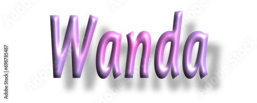 Wanda - pink color - female name - lettering - embossed tubular font, transparent background, holiday party design, vector project
