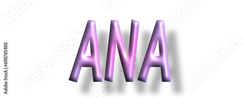 Ana - pink color - female name - lettering - embossed tubular font, transparent background, holiday party design, vector project