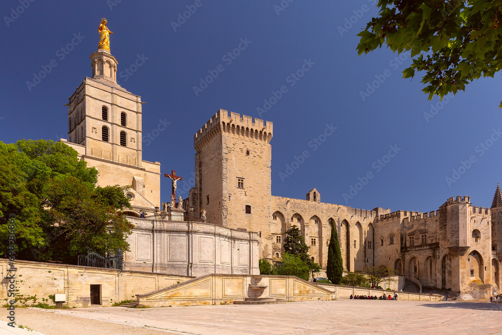 Sunny Avignon Cathedral during evening gold hour, Avignon, southern France