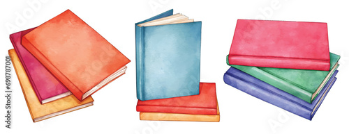 Stack of books. school books pile. education book heap. Study books pile. Textbook stack for reading. watercolor illustrations
