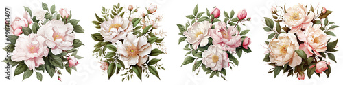 Jasmine Philadelphus and pink peony flowers Hyperrealistic Highly Detailed Isolated On Transparent Background Png File