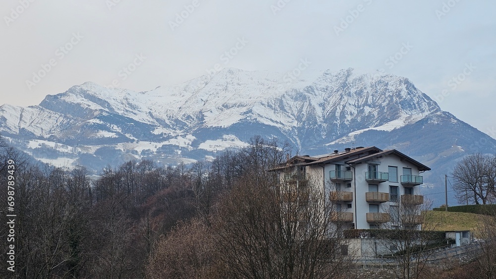 Snow capped mountains in the Alps. Piani Di Bobbio, Barzio, Lecco, Italy. Grigna Settentrionale Lake Como