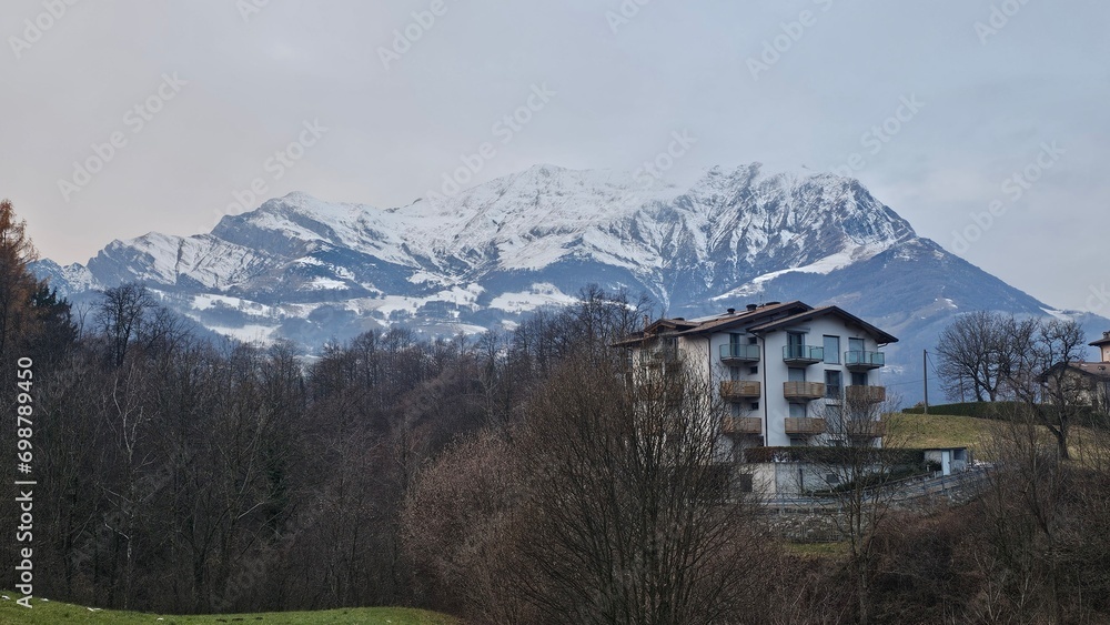 Snow capped mountains in the Alps. Piani Di Bobbio, Barzio, Lecco, Italy. Grigna Settentrionale Lake Como