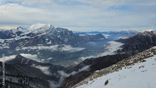 Snow capped mountains in the Alps. Piani Di Bobbio, Barzio, Lecco, Italy. Grigna Settentrionale Lake Como