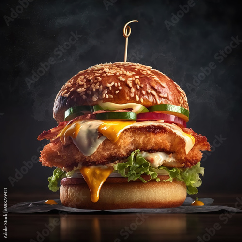 Obraz na płótnie Tasty chicken burger isolated