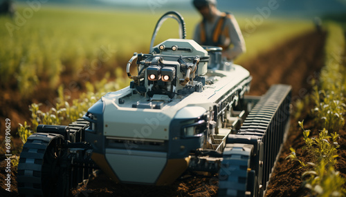 artificial intelligence in agriculture - a robot works on a farm growing food